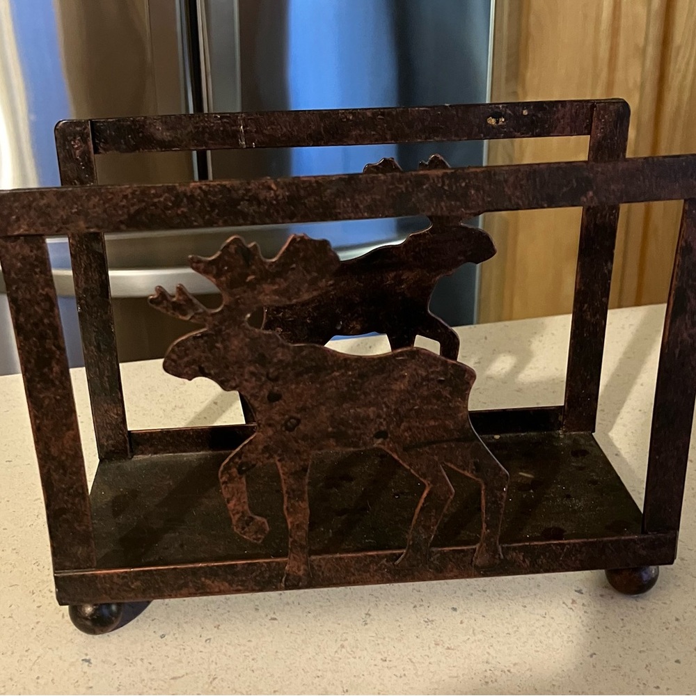 Source Unknown Brown Metal Moose Napkin Holder